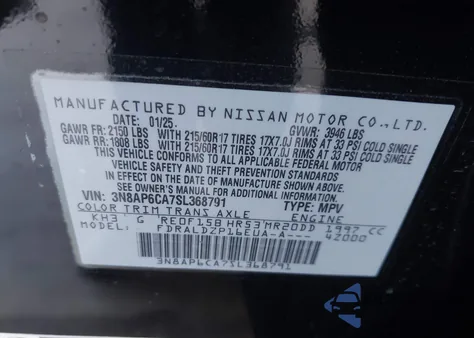 2025 Nissan Kicks Sv z USA, uszkodzony, nr VIN 3N8AP6CA7SL368791